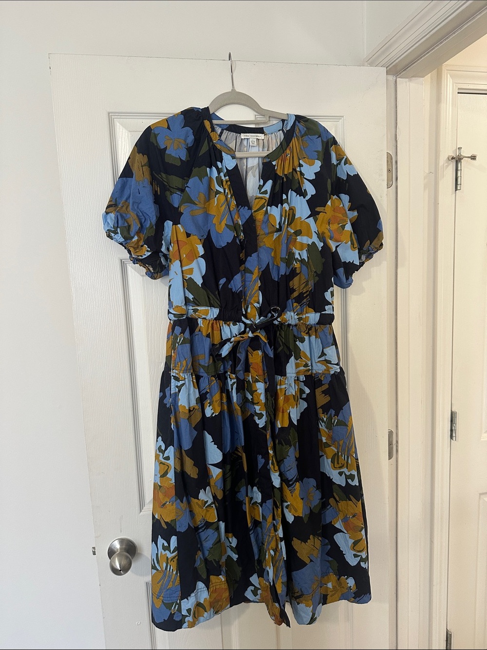 Free Assembly Navy Floral Tie-Waist Midi Dress